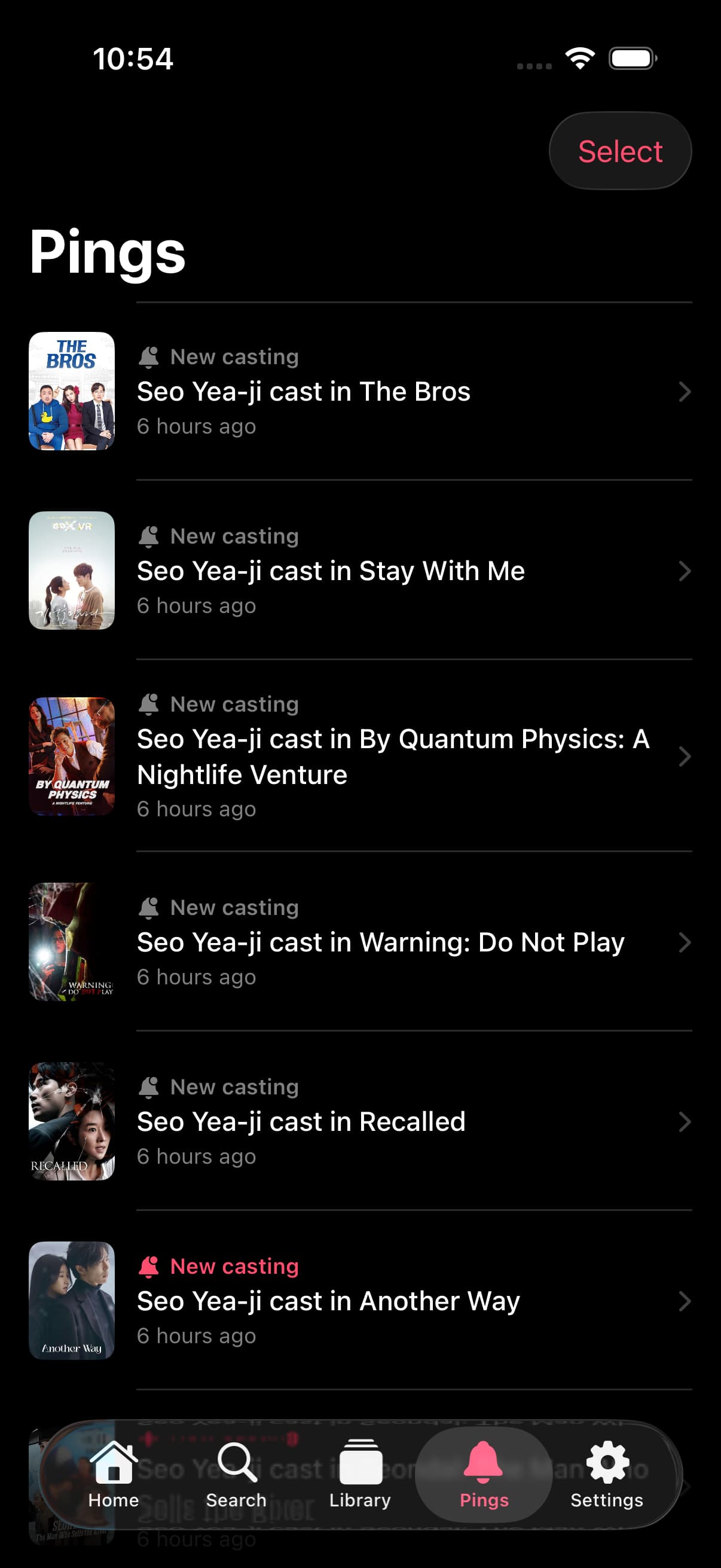 Casting alert notifications in DramaPing
